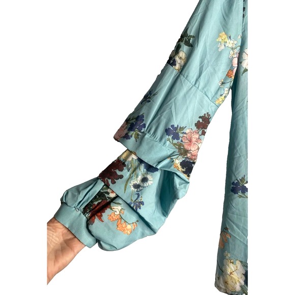 L'atiste Women's Floral Kimono Dolman Long Ruffle Sleeve Tunic Size Small w/belt - Picture 3 of 7
